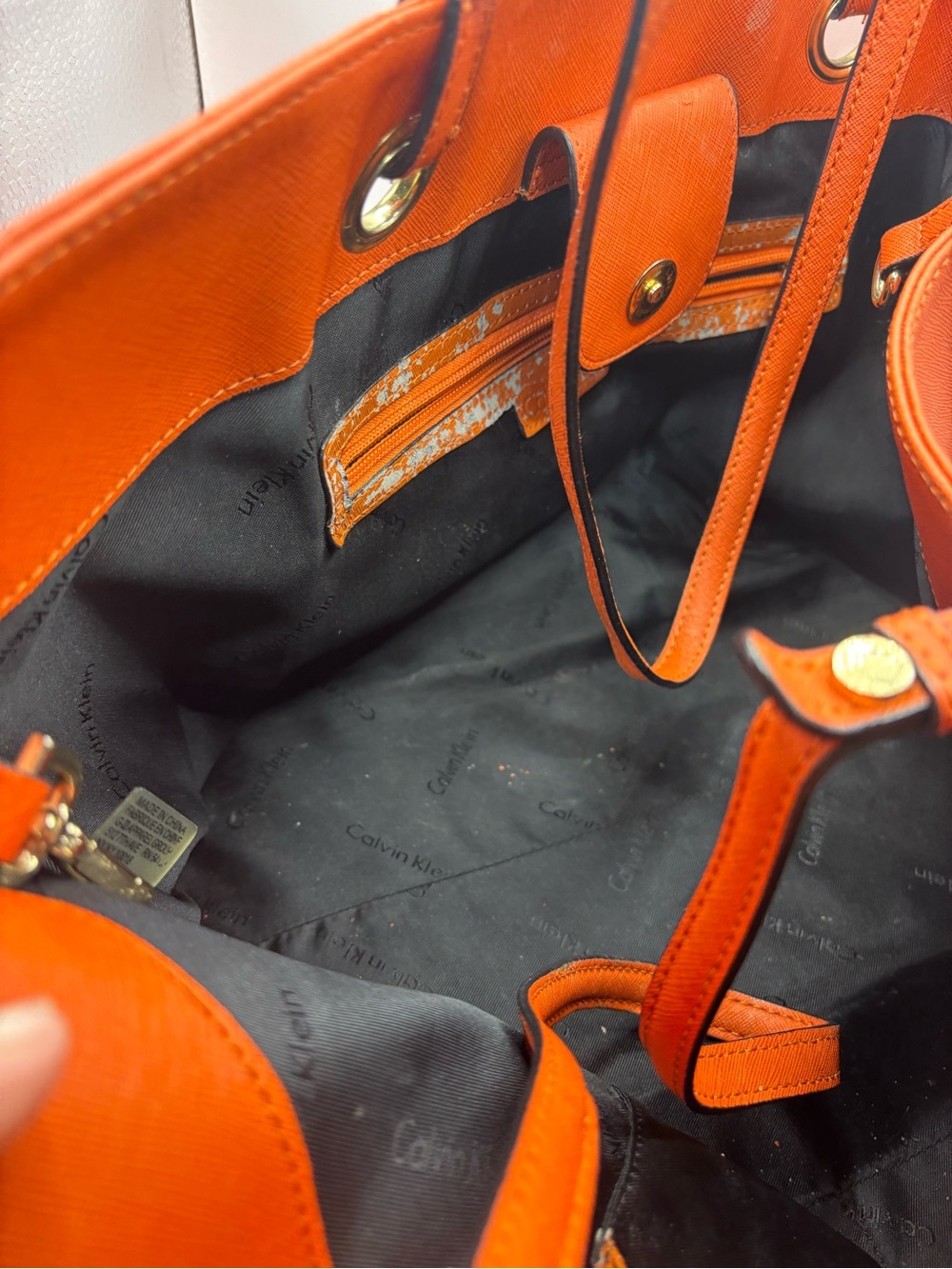Calvin Klein Orange Saffiano Tote with Gold Logo - Picture 4 of 4